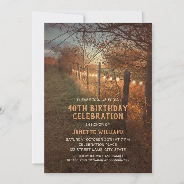 Farm 40th Birthday Invitations Rustic Country Path (Front)