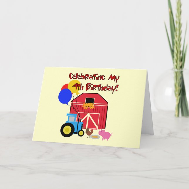 Farm 4th Birthday Tshirts and Gifts Card (Front)