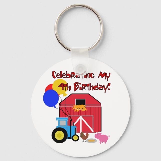 Farm 4th Birthday Tshirts and Gifts Keychain (Front)