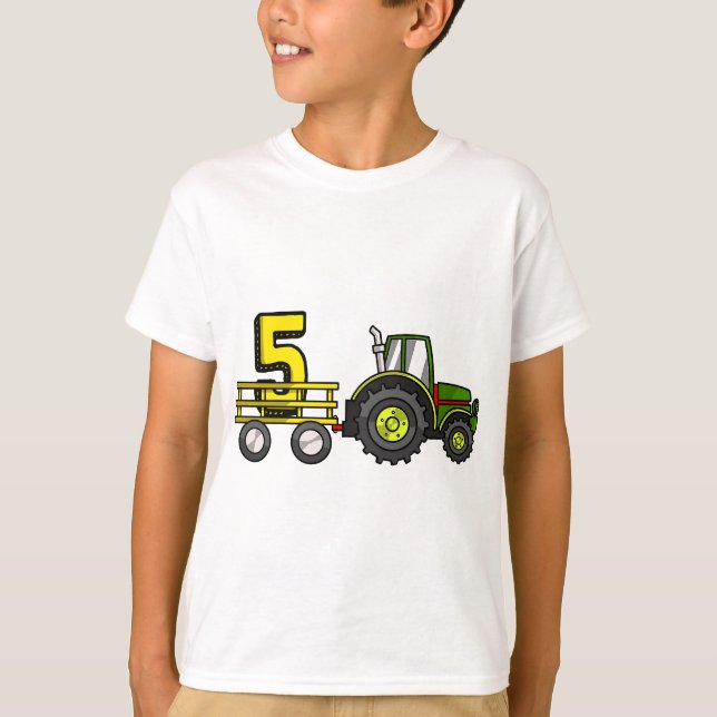 Farm 5 Year Old Barnyard Boys 5th Birthday Tractor T-Shirt (Front)