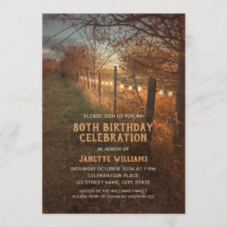 Farm 80th Birthday Invitations Rustic Country Path