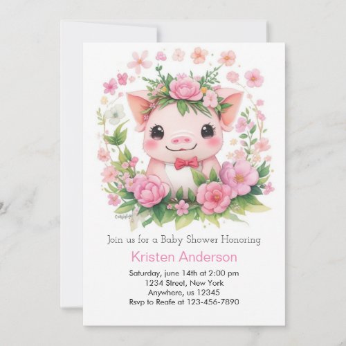 Farm Adventure Pink Piglet Girl Baby Shower Invitation