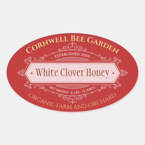 Farm and Orchard Red Honey Jar Oval Sticker