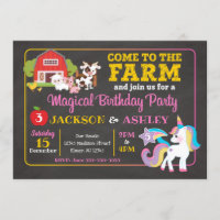 Farm and Unicorn Joint Birthday Invitation