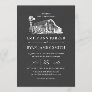 Farm and Windmill Chalkboard Rustic Wedding Invitation