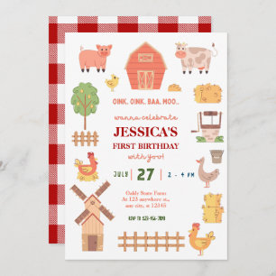 Farm animal 1st birthday invitation
