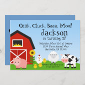 Farm Animal and Barn Birthday Party Invite (Front/Back)