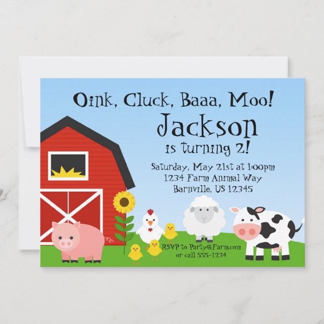Farm Animal and Barn Birthday Party Invite (Front)