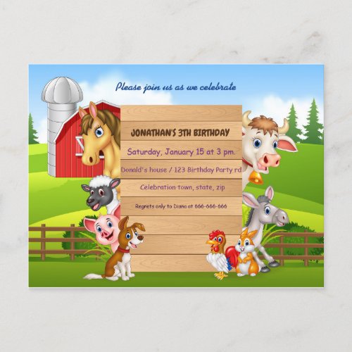 Farm animal announcement postcard