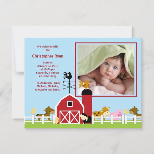 Farm Animal Baby Boy Birth Photo Announcement