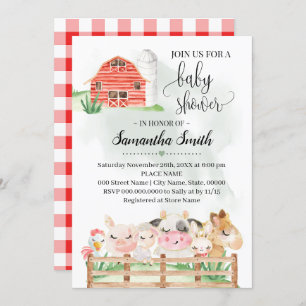 Farm animal baby shower baby animals watercolor invitation