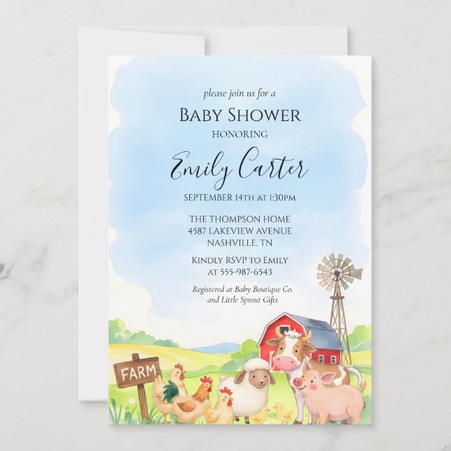 Farm Animal Baby Shower Invitation (Front)