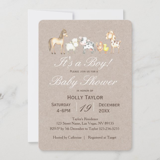 Farm Animal Baby Shower Invitation (Front)