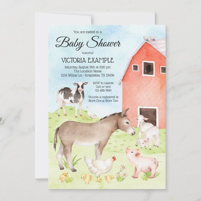 Farm Animal Baby Shower Invitations (Front)