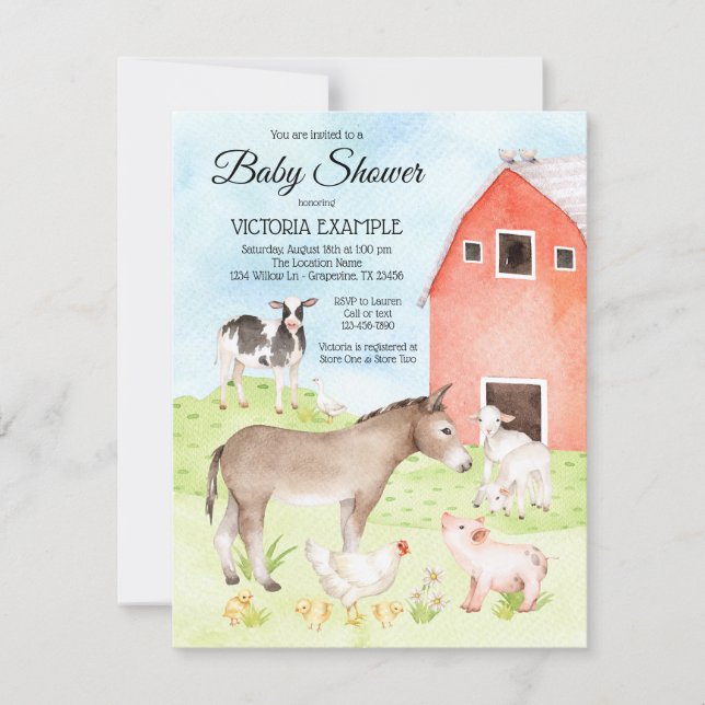 Farm Animal Baby Shower Invitations (Front)