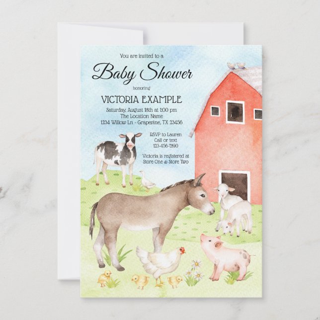 Farm Animal Baby Shower Invitations (Front)