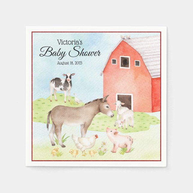Farm Animal Baby Shower Paper Napkins (Front)