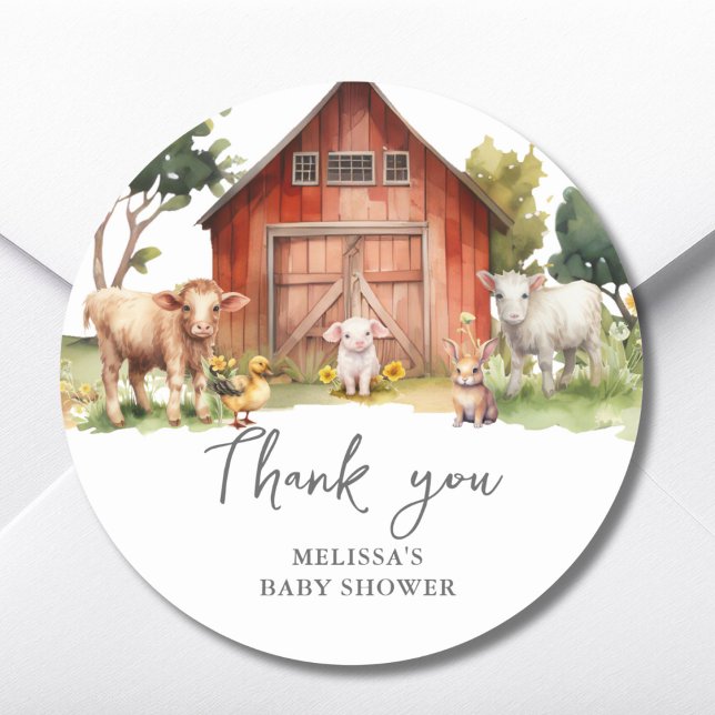 Farm Animal Baby Shower Thank You Favor Sticker (Creator Uploaded)