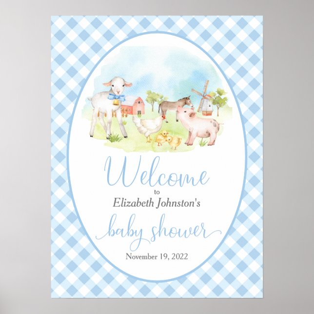 Farm Animal Baby Shower Welcome Poster (Front)