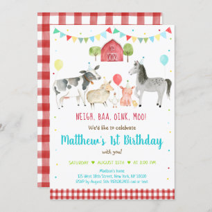 Farm Animal Balloon Birthday Invitation