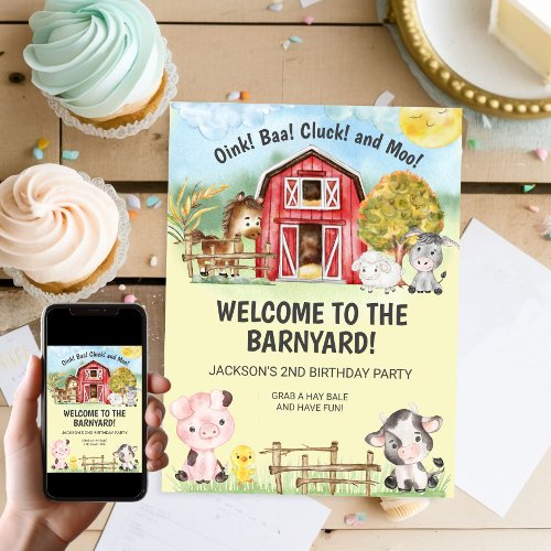 Farm Animal Barn Themed 2nd Birthday Invitation