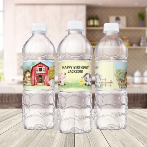 Farm Animal Barn Themed 2nd Birthday  Water Bottle Label