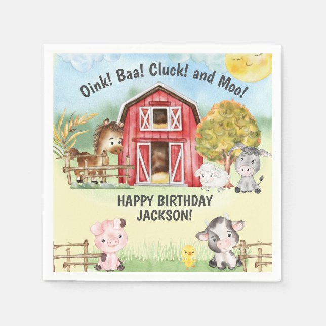 Farm Animal Barn Themed 2nd Birthday Welcome Napkins (Front)