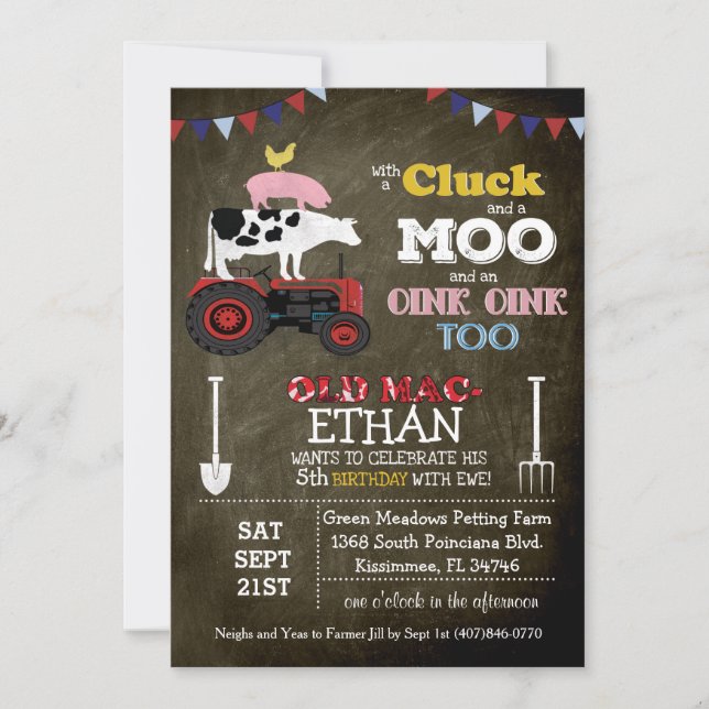 Farm Animal Barnyard Birthday Invitation (Front)