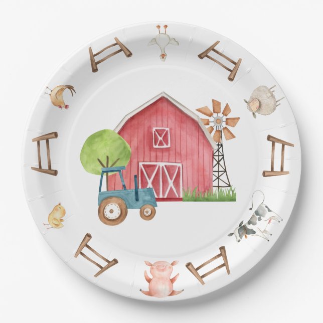 Farm Animal Barnyard Birthday Paper Plate (Front)