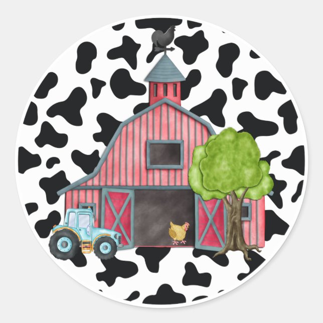 Farm Animal Barnyard Birthday Party Sticker Favor  (Front)