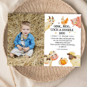Farm Animal Barnyard Birthday Party Thank You Card