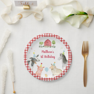 Farm Animal Barnyard Greenery Birthday Paper Plates