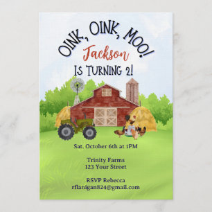 Farm Animal Barnyard Second Birthday Invitation