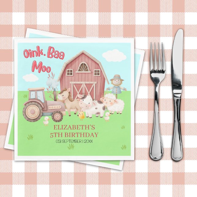 Farm Animal Birthday – Barnyard Girl Party Napkins (Creator Uploaded)