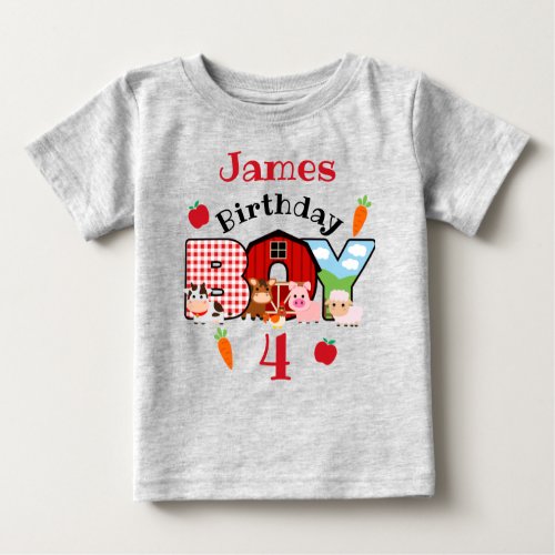 Farm Animal Birthday Boy   Barnyard custom age Baby T_Shirt