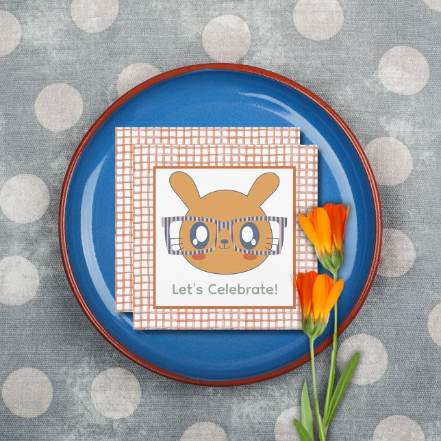 Farm Animal Birthday Bunny Orange Gingham (Farm Animal Bunny Orange Gingham Pattern and Border)
