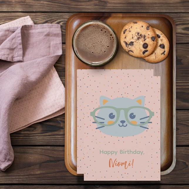 Farm Animal Birthday Cat Colorful Dots (Farm Animal Birthday Card Cat Pink Background Colorful Dots)