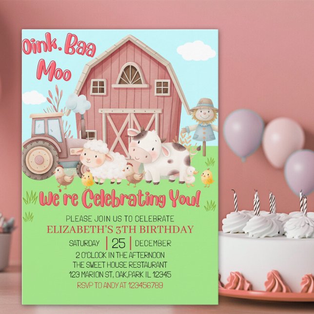 Farm Animal Birthday for Girls – Barnyard Party  Invitation (Creator Uploaded)