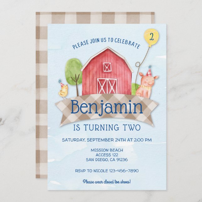 farm animal birthday invitation, FARM ANIMAL 1ST Invitation (Front/Back)