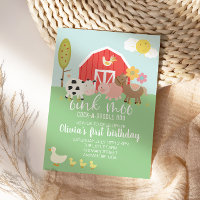 Farm animal birthday invitation with cow print