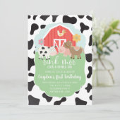 Farm animal birthday invitation with cow print (Standing Front)