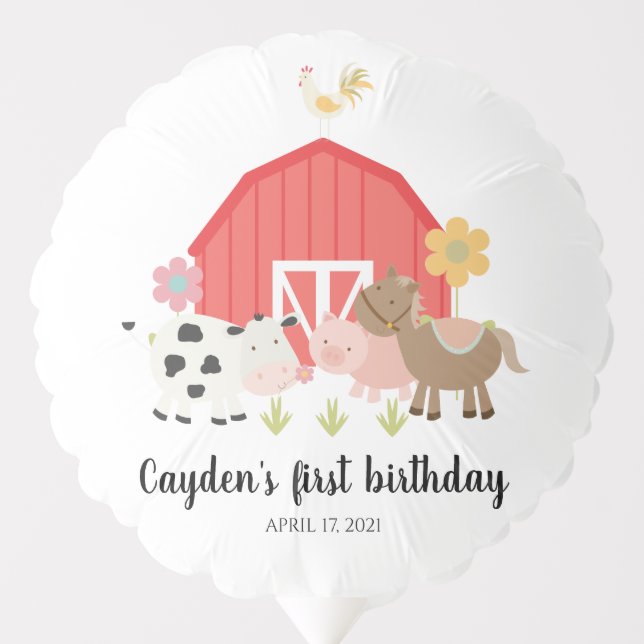 Farm Animal Birthday Party balloon red plaid (Front)