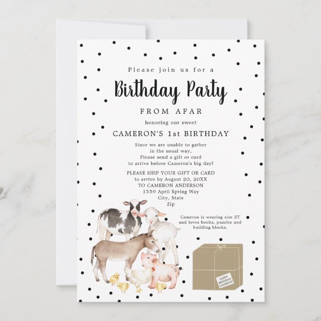 Farm Animal Birthday Party from afar Invitation (Front)