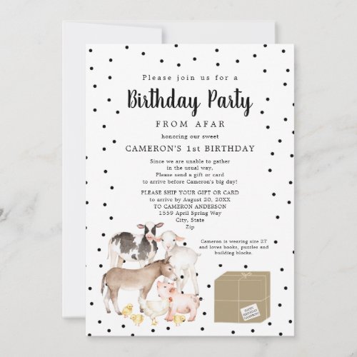 Farm Animal Birthday Party from afar Invitation