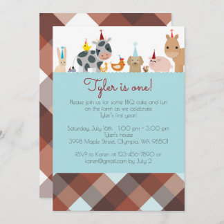 Farm Animal Birthday Party Invitation - Boy Color