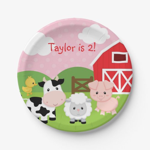 Farm Animal Birthday Party Paper Plates Pink