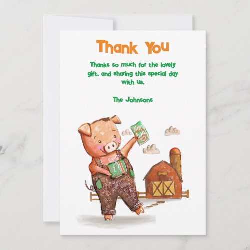 Farm Animal Birthday Party Thank You Card