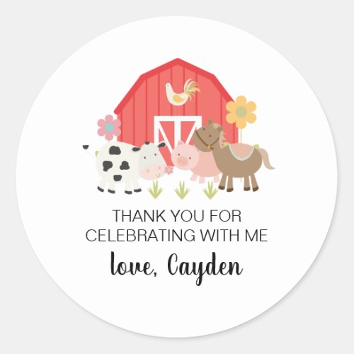 Farm Animal Birthday Party thank you favor Sticker