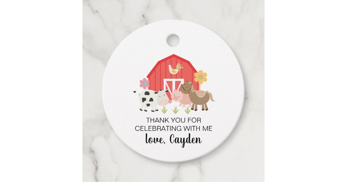 Farm Animal Birthday Party thank you favor tags | Zazzle