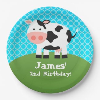 Farm Animal, Black White Cow, Kids Birthday Party Paper Plate